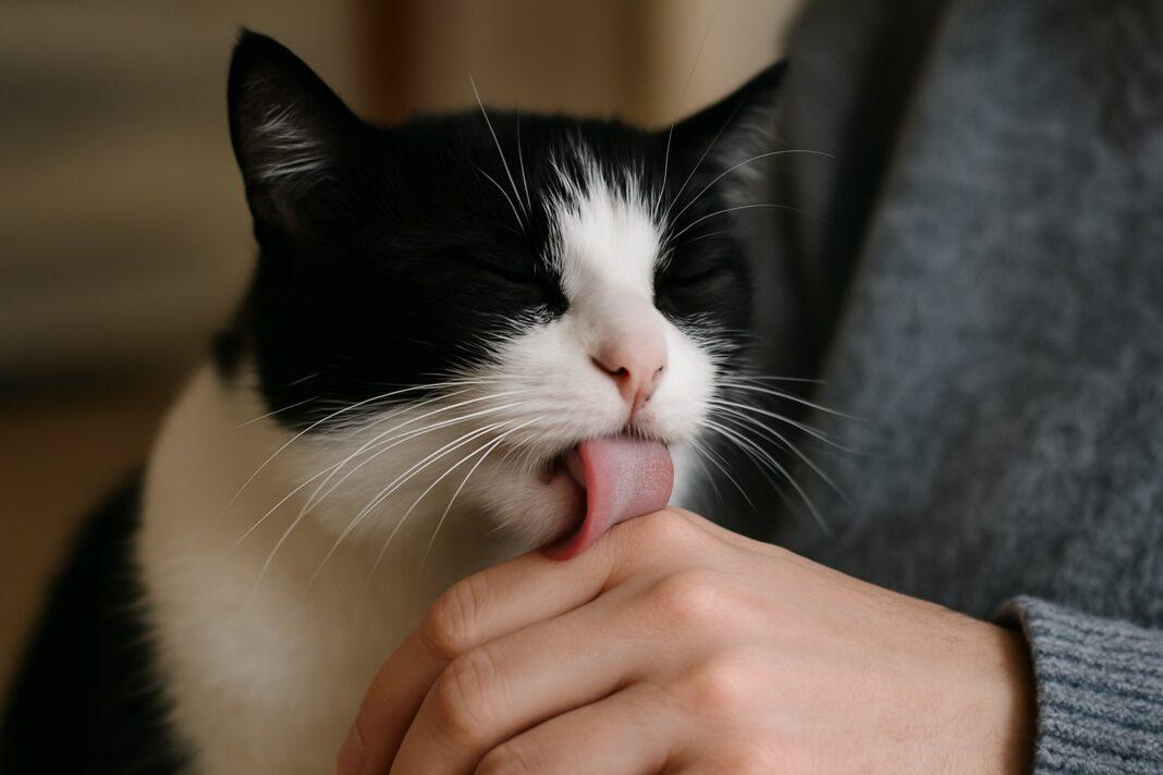 Gatto che lecca il padrone