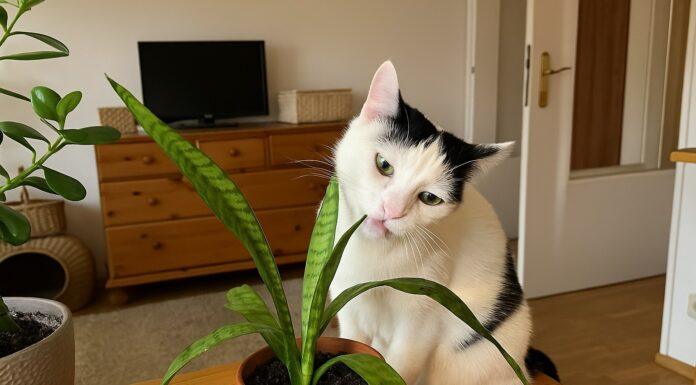 Gatto che mangia piante