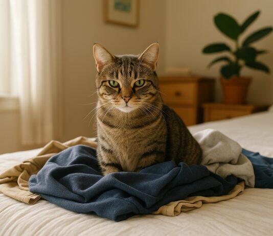 Gatto che si siede sulla tua roba
