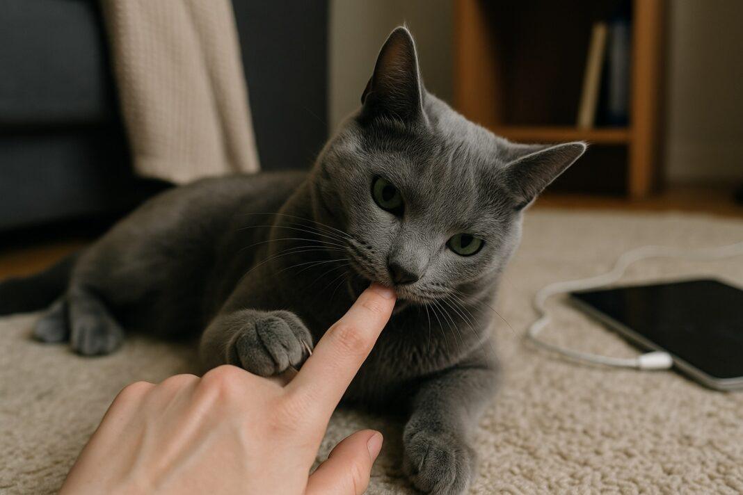 Gatto che ti mordicchia le dita