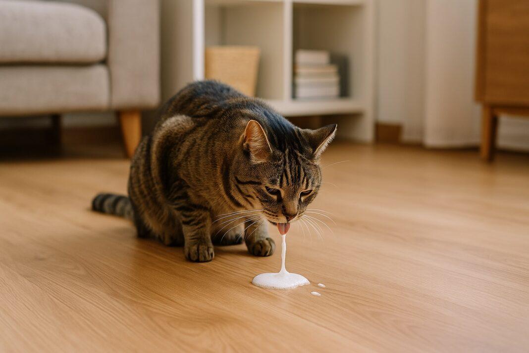 Gatto che vomita schiuma bianca
