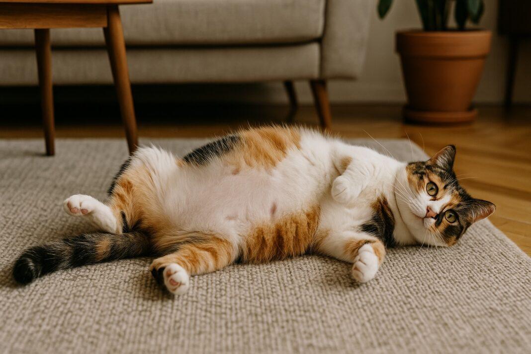 Gatto con la pancia gonfia