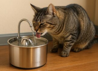 Il gatto beve poco? 12 strategie efficaci per farlo bere di più gatto che beve dalla fontanella