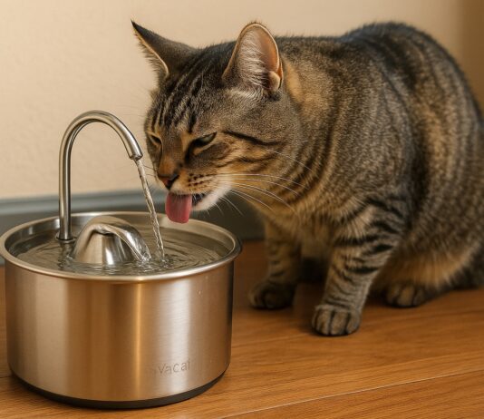 gatto che beve dalla fontanella