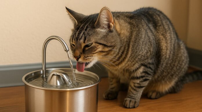 Il gatto beve poco? 12 strategie efficaci per farlo bere di più gatto che beve dalla fontanella