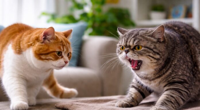 Gatto che soffia all’altro: cosa sta davvero succedendo Gatto che soffia all’altro