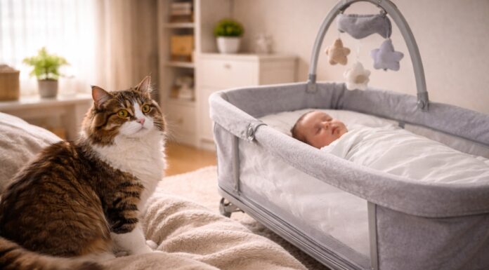 Gatto e neonato miti