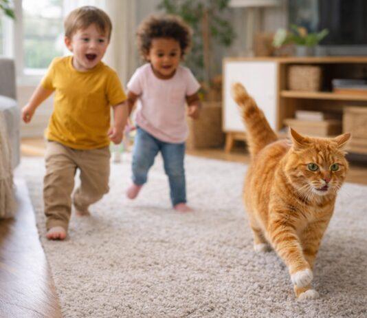 Gatto e bambini piccoli