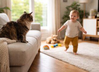 Gatto e bambino che gattona o cammina: come prevenire stress e incidenti Gatto e bambino che gattona o cammina