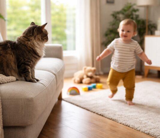 Gatto e bambino che gattona o cammina: come prevenire stress e incidenti Gatto e bambino che gattona o cammina