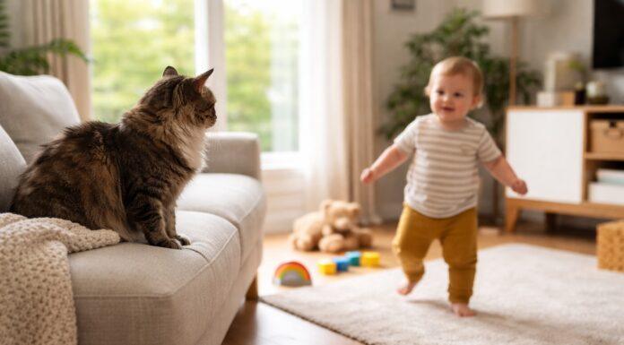 Gatto e bambino che gattona o cammina: come prevenire stress e incidenti Gatto e bambino che gattona o cammina