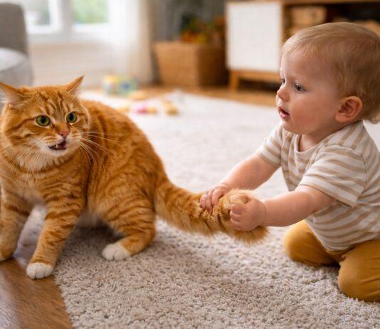 bambino tira coda e baffi